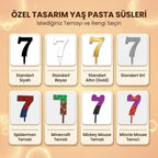 3D Stüdyom kişiselleştirilebilir 7 rakamı pasta süsleri; siyah, beyaz, altın, gri ve temalı seçenekleriyle sunuluyor.
