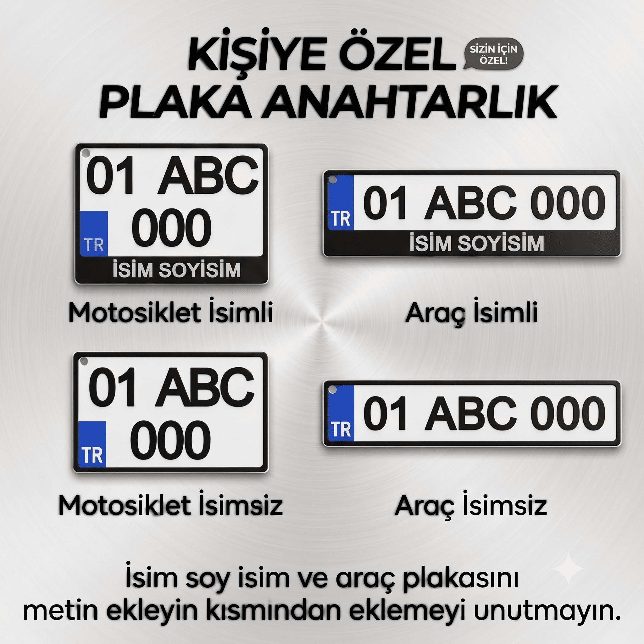 3D Stüdyom kişiye özel isimli ve isimsiz, motosiklet ve araç tipi metal plaka anahtarlık modelleri