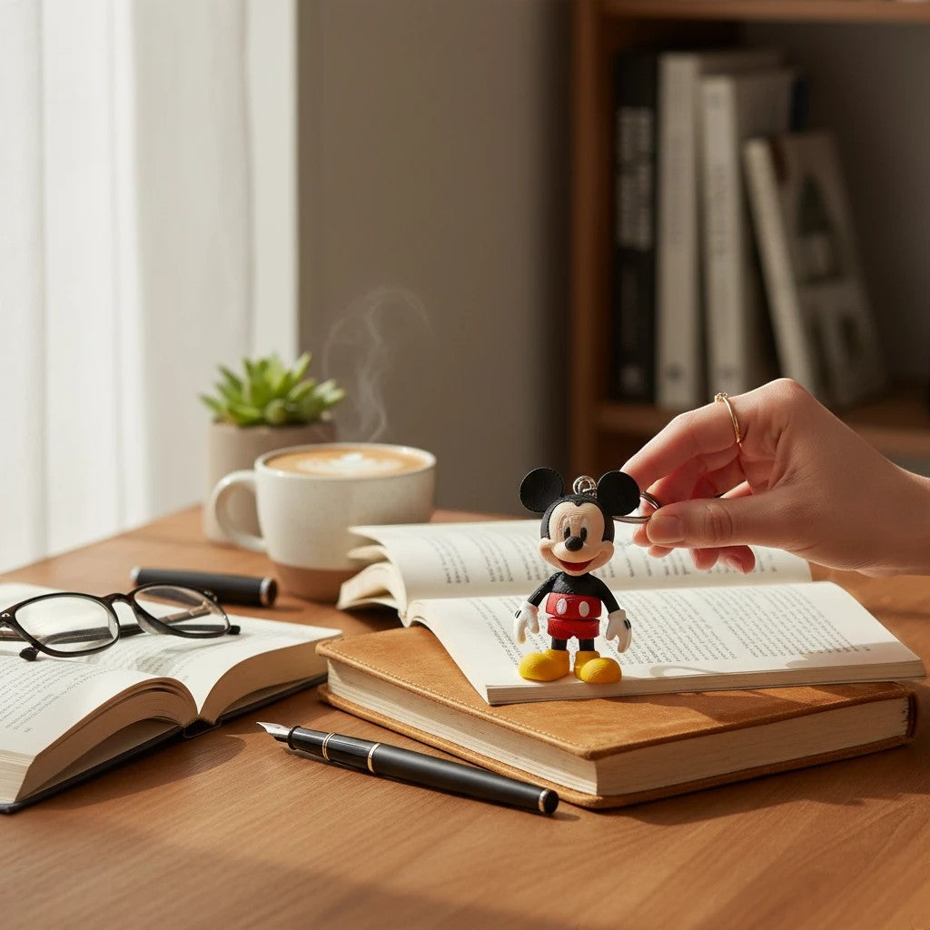 3D Stüdyom tasarımı, kırmızı şortlu ve sarı ayakkabılı Mickey Mouse figürlü dekoratif anahtarlık