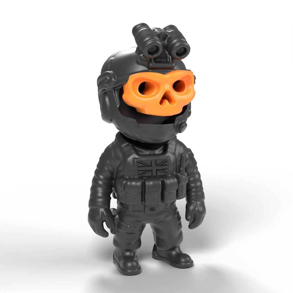 Ghost gamer mini figür turuncu kurukafa maskeli – siyah gövde