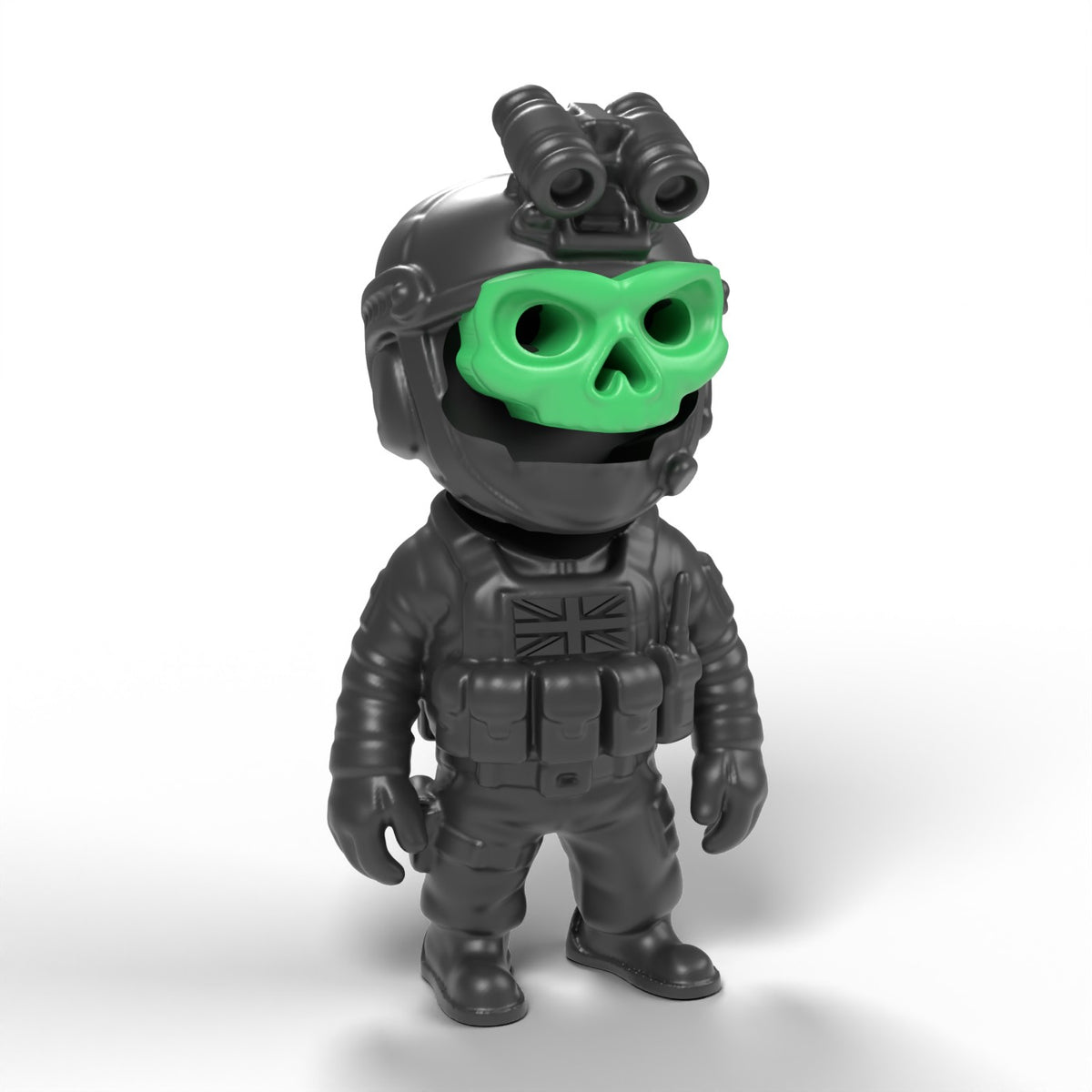 Ghost gamer mini figür yeşil kurukafa maskeli – siyah gövde