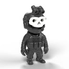 Ghost gamer mini figür sol çapraz görünüm – siyah gövde, beyaz kurukafa maske
