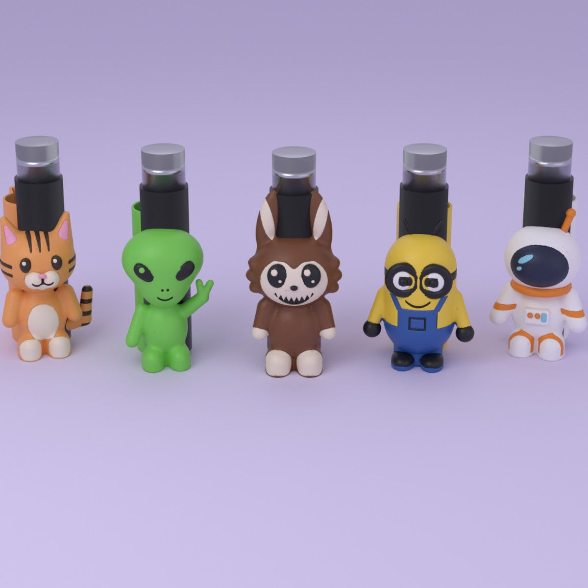 Figürlü Clipper çakmak kılıfları: kedi, uzaylı, Labubu, Minion ve astronot
